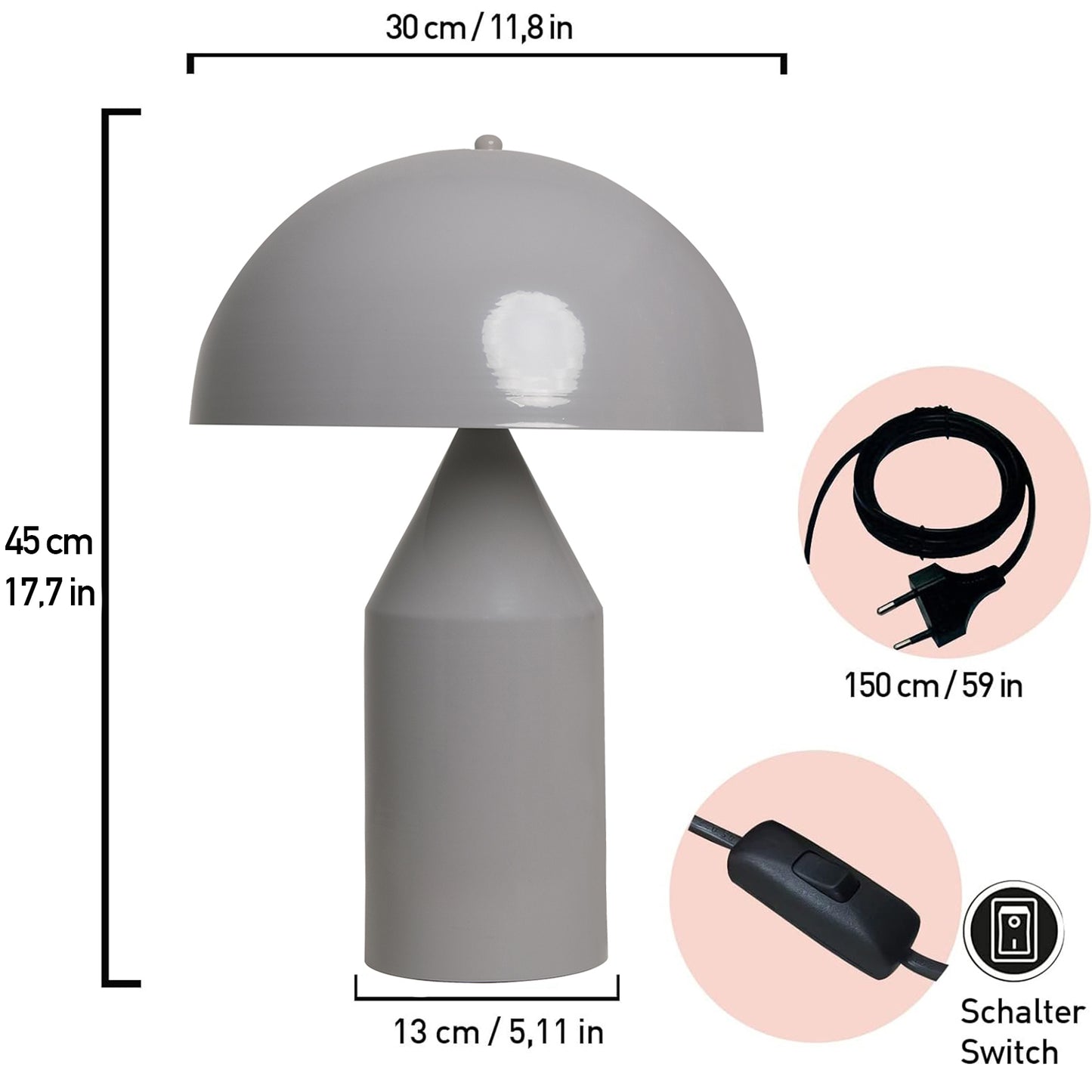 Pilz Tischlampe Metall