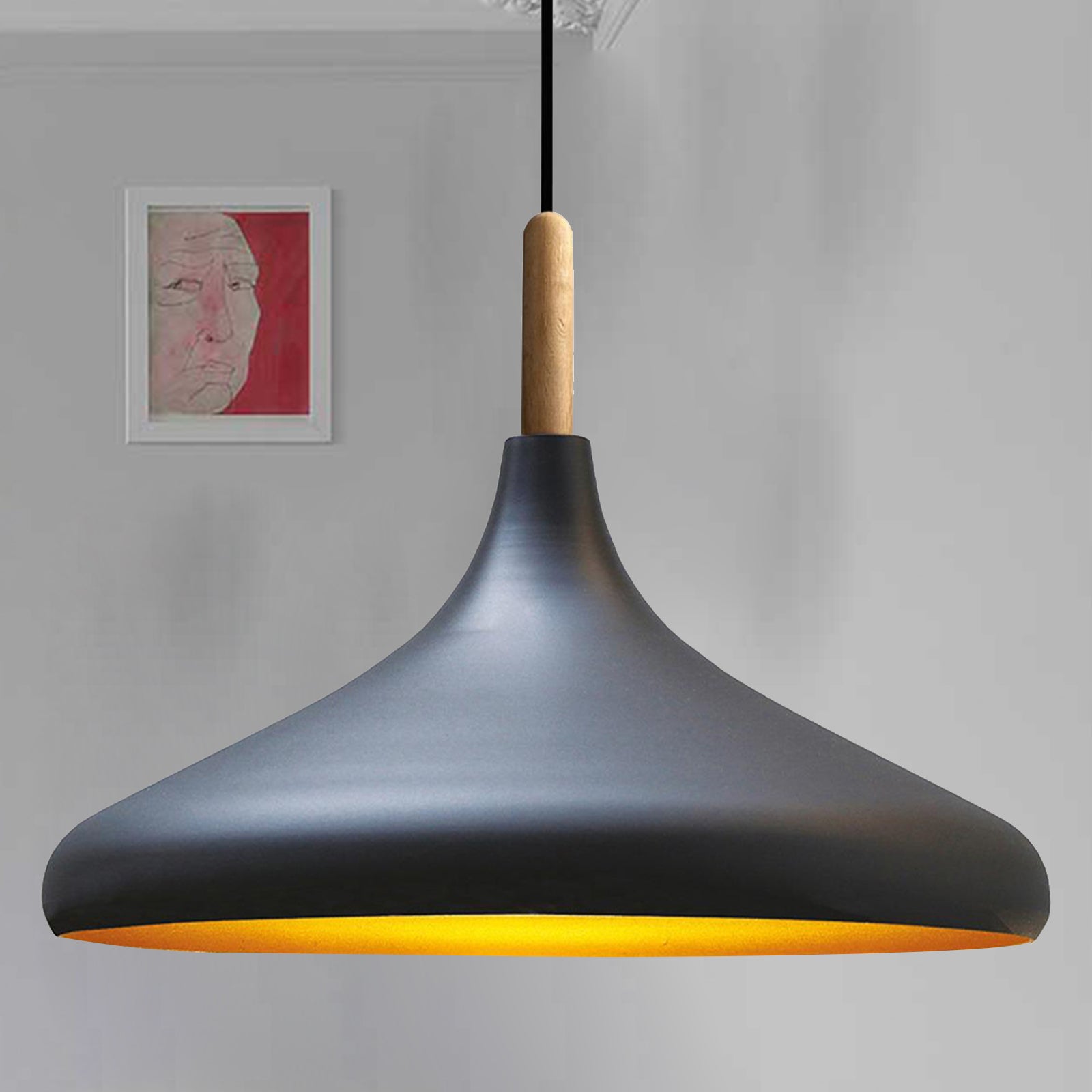 Pendentif lampe lumineuse I Champion I bois &Oslash; 35 cm métal E27 lampe suspendue