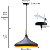 Pendelleuchte Metall Lampe I Champion I Holz Ø35 cm Metall E27 Hängelampe