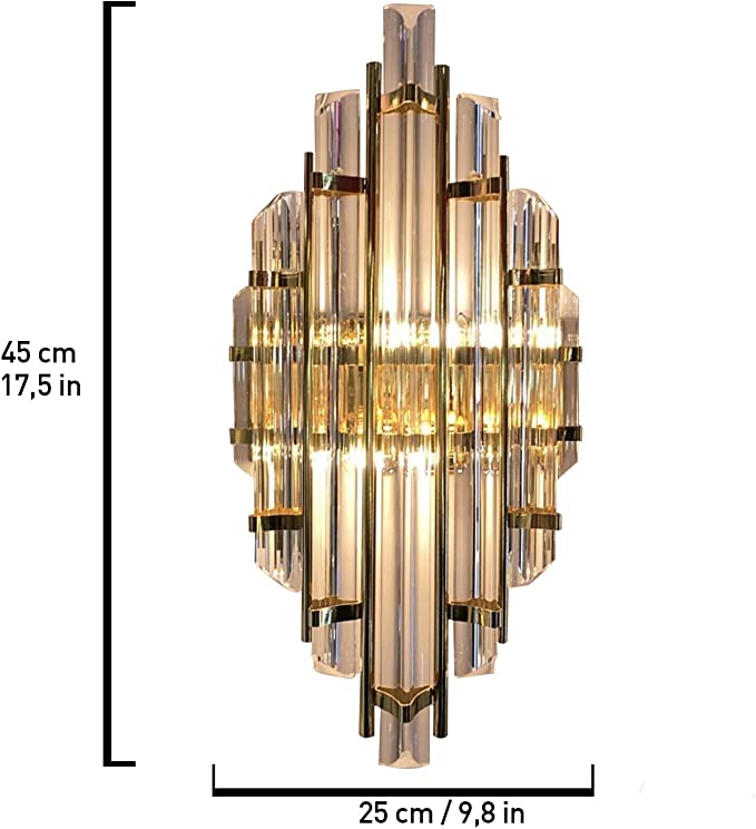 Lampada da parete per interni in metallo e vetro